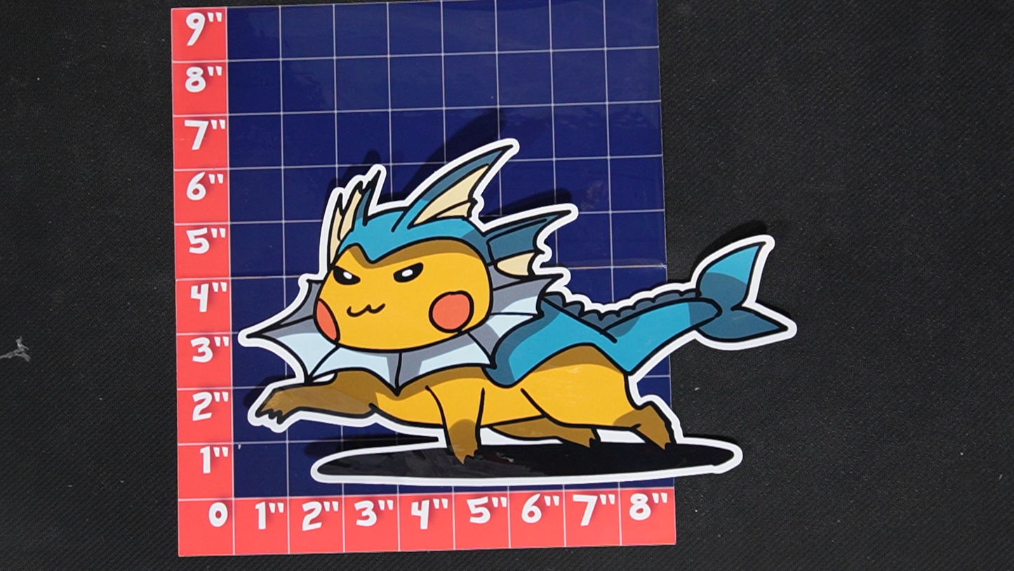 Jumbo Size Pikachu In Vaporeon Costume Vinyl Pokemon Sticker for Laptops - Vaporeon Bumper Sticker