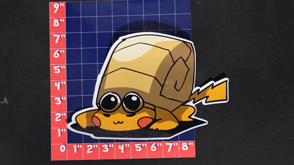 Jumbo Size Pikachu In Omanyte Costume Vinyl Pokemon Sticker for Laptops - Omanyte Bumper Sticker