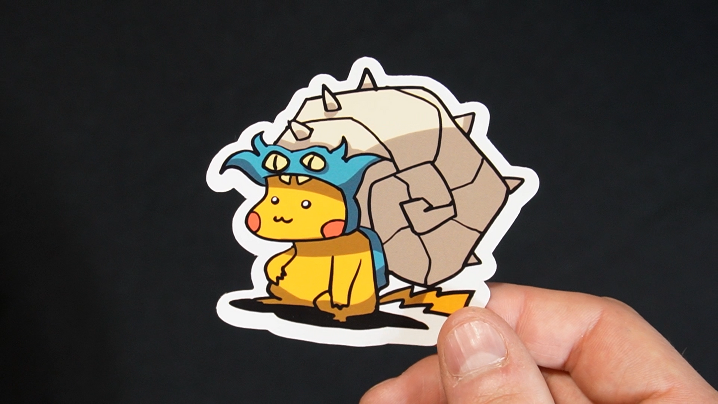 Pikachu In A Omastar Costume Sticker for Laptops, Cell Phones and Water Bottles