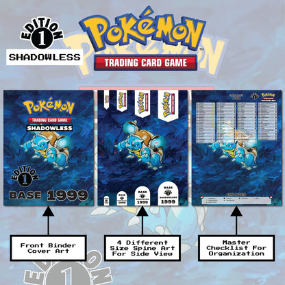 1st Edition Shadowless Base Set Binder Cover Art and Pokemon TCG Card Checklist