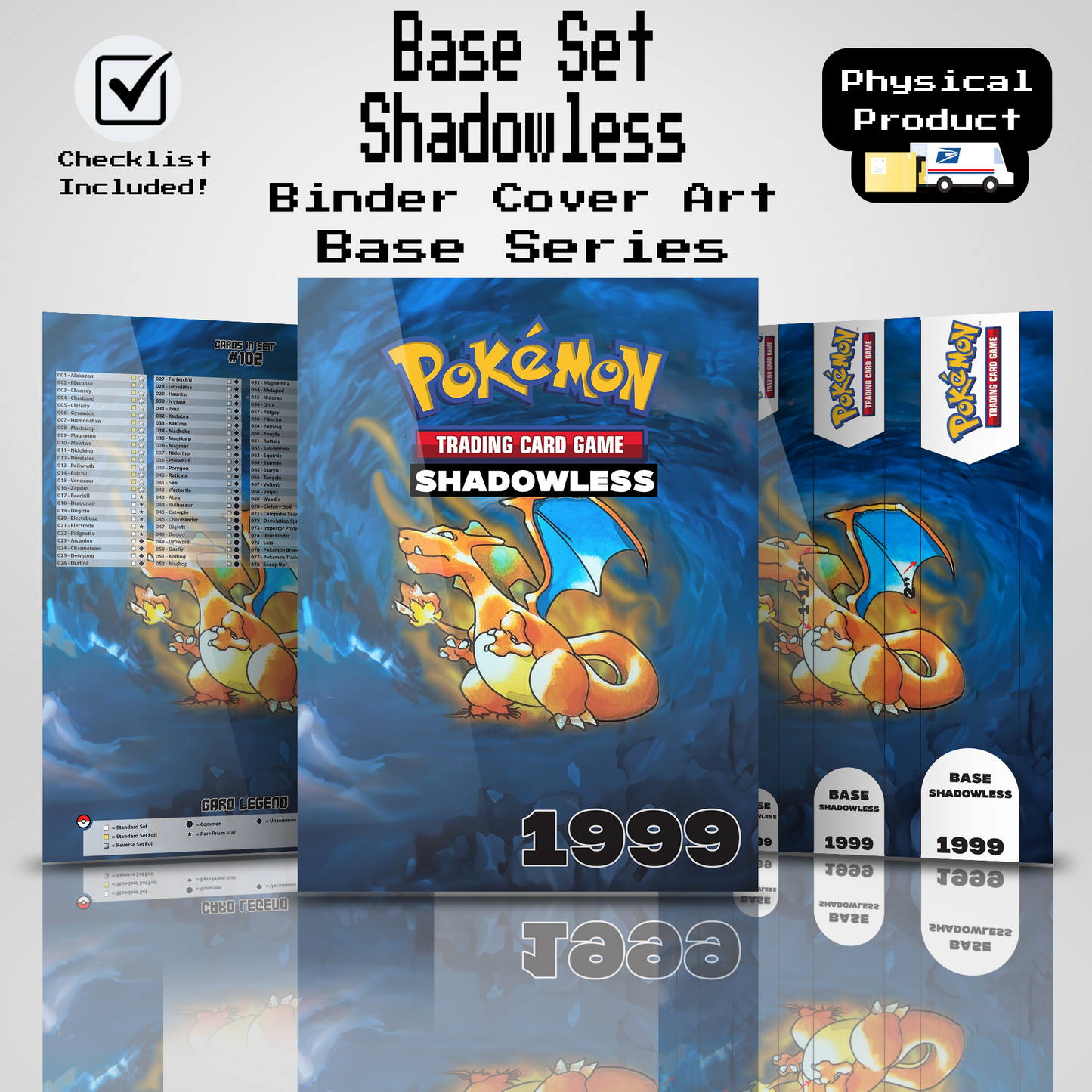 Shadowless Base Set Binder Cover Art and Pokemon TCG Card Checklist