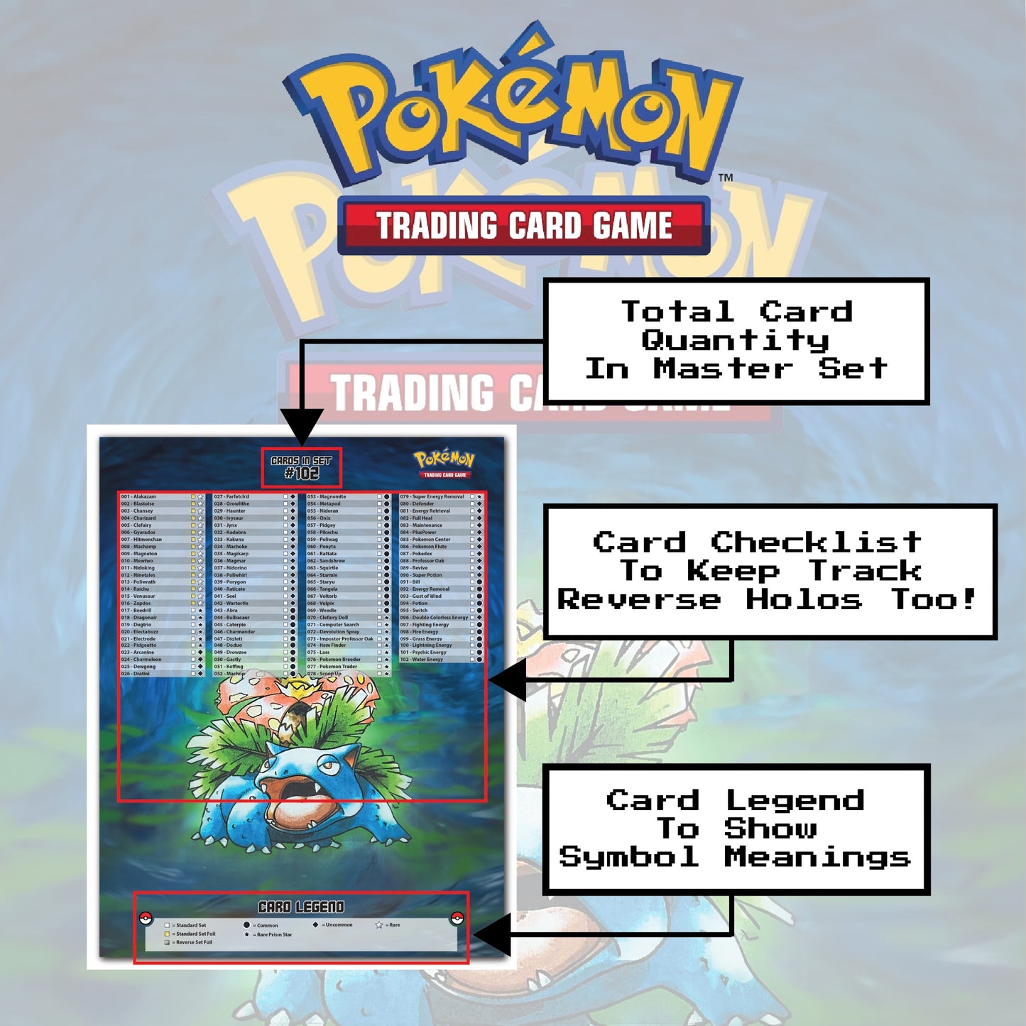 Base Set Binder Cover Art and Pokemon TCG Card Checklist